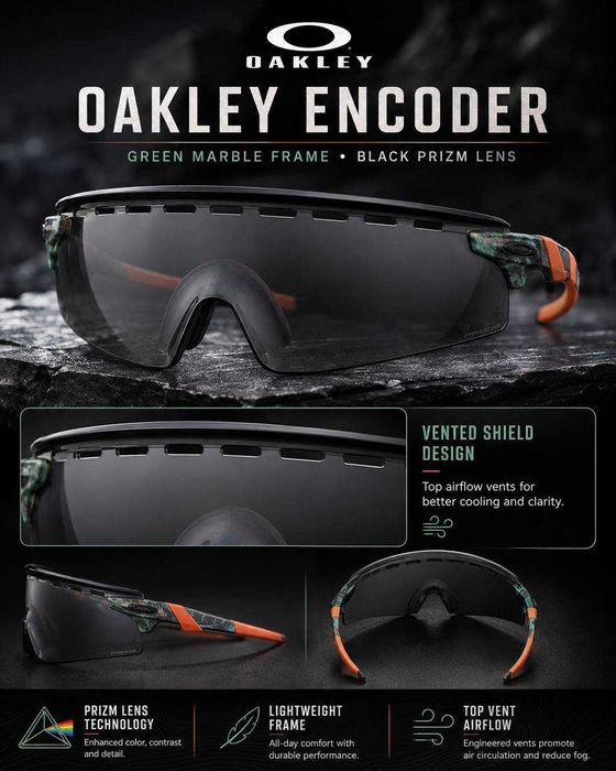 Oakley Encoder Sunglasses Green Marble Frame Black Prizm Lenses  DSP Model — фото 3